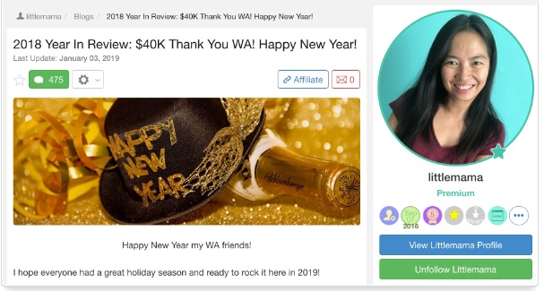 Wealthy Affiliate Review: this is a member of wealthy affiliate showing her income in the year 2018 where she made $40k