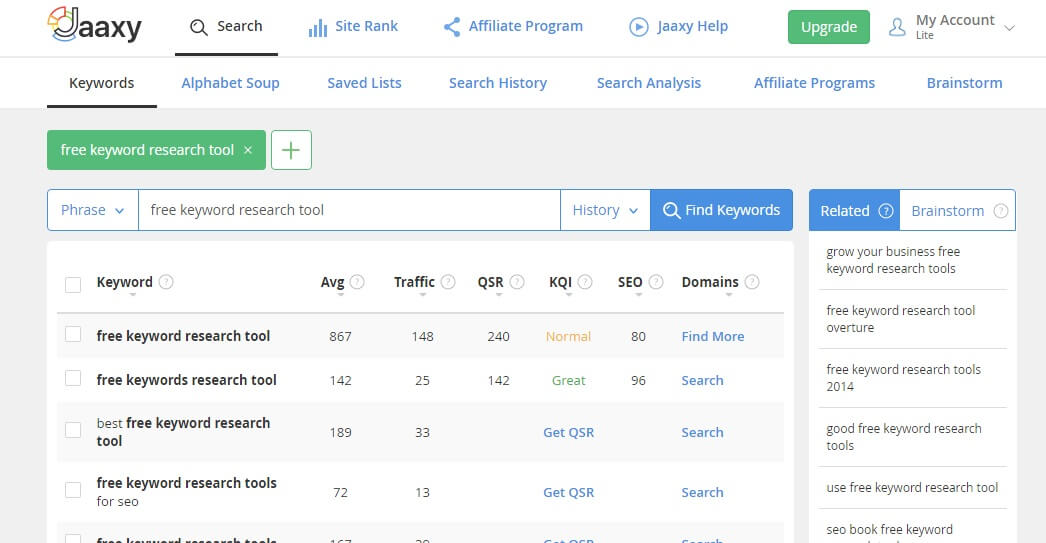 Wealthy Affiliate Review: this image shows inside the jaaxy keyword search tool