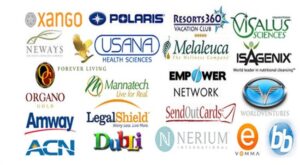 What is an MLM Company: This image shows a bunch of MLM companies such as Xango, Usane, Amway, ACN, BB, and so on