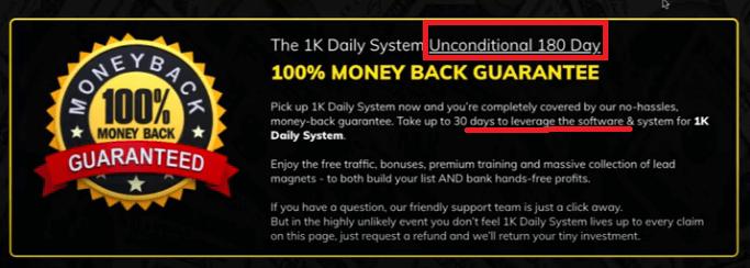 1k daily system Review - 180 day money back