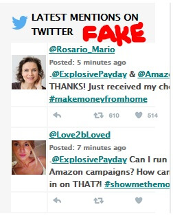 Image showing fake tweets from the Amazon cash websites page