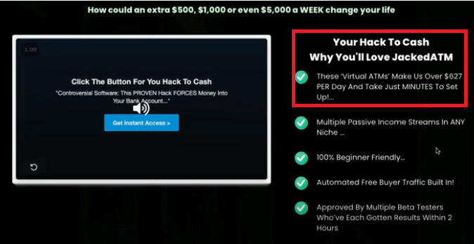 On the Jacked ATM sales page, there's an exaggerated income claim