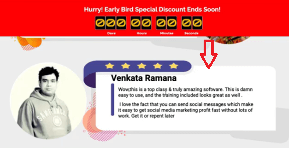 this image shows a fake testimonial from Venkata Ramana on the KontentXpress software sales page