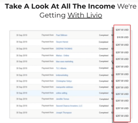 This image shows an income statement from Livio