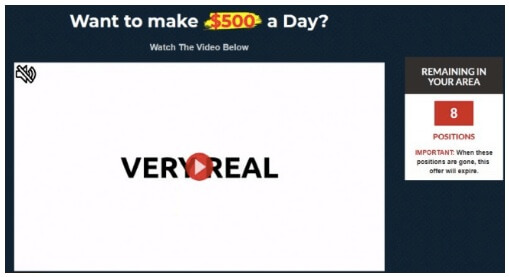Image showing the Amazon cash websites landing page with a headline saying "Want to make $500 a day"