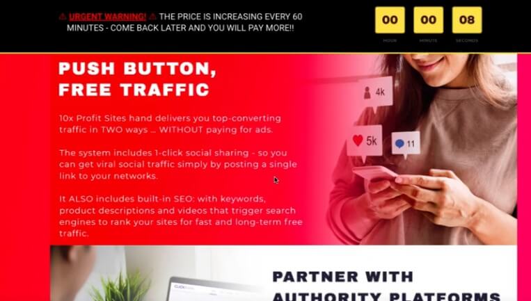 inside the 10x profit sites software it's mentioned that you can get free traffic with the push of a simple button. But that's not true