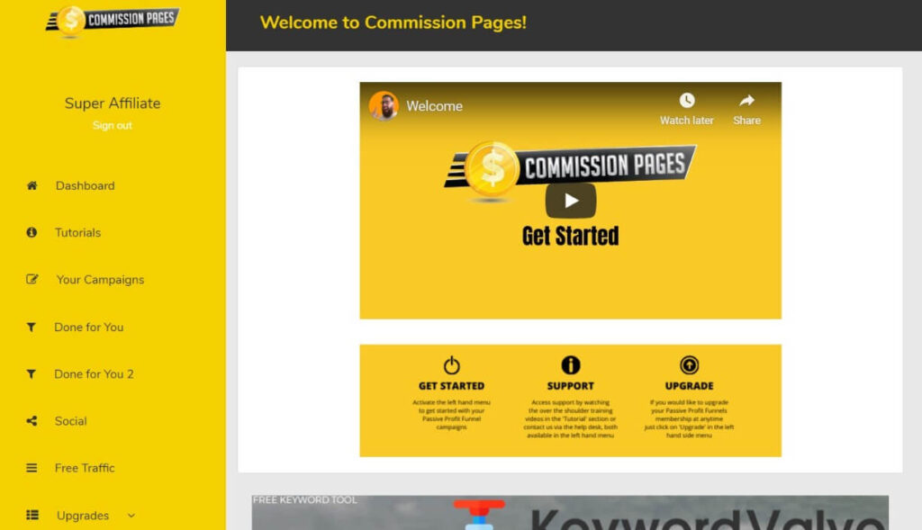 This image shows the commission pages dashboard