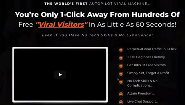 This is an image of the Zippy software sales page showing the headline stating that you're only 1-click away from hundreds of free viral visitors in as little as 60 seconds