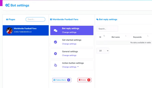 this image shows the messenger bot section, most specifically the bot settings