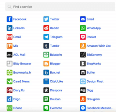 Image showing various social share buttons inside the ItzFresh software