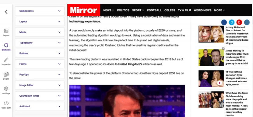 Image showing a news page titled Mirror