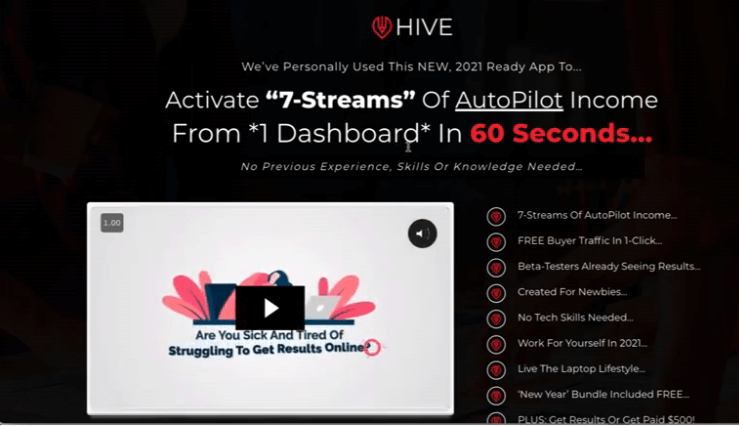 What is Hive Software - The Hive headline on the sales page stating that you can make money in 60 seconds