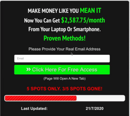 Image showing a landing page talking about making money online