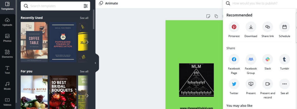 Image showing the editor section in canva