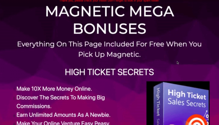 The high ticket sales secrets bonus page.