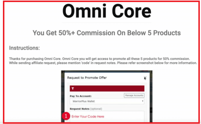 The Omni core section that contains 5 products affiliate can promote