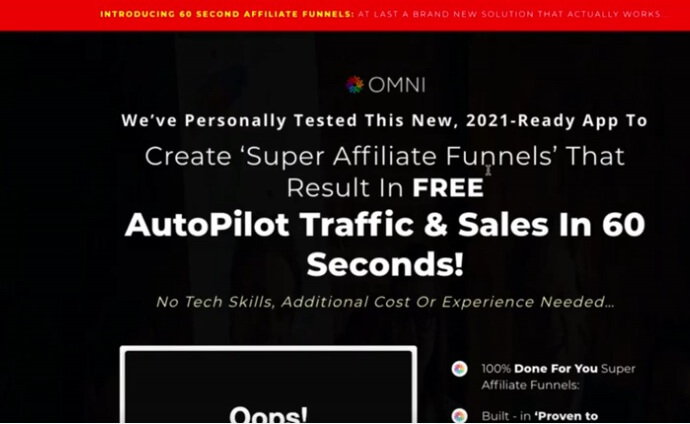 Image showing the omni sales page headline mentioning about the free traffic and sales in 60 seconds