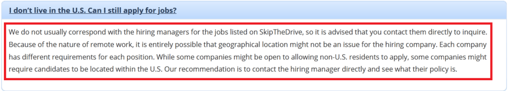 A FAQ in Skip The Drive stating that the website can be available worldwide