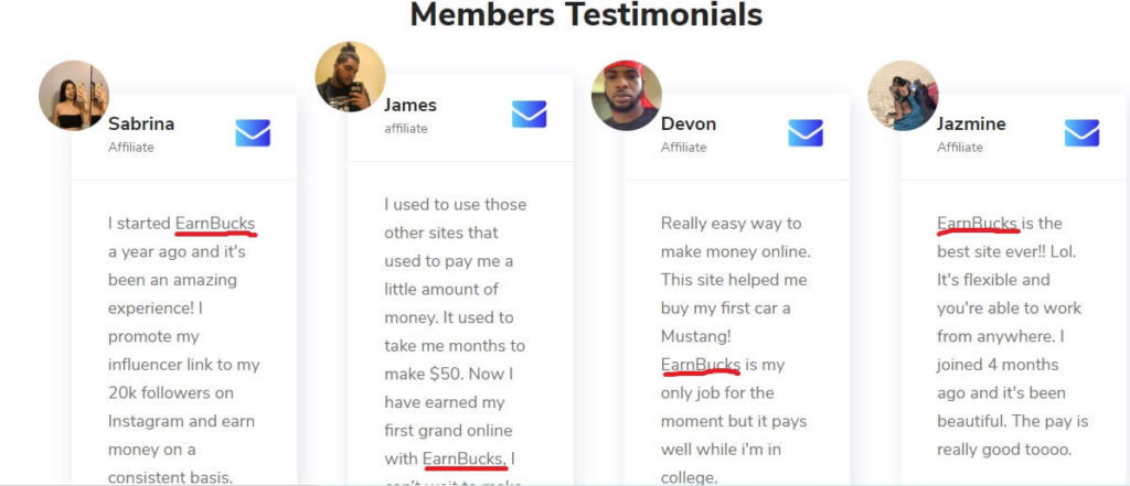 earn bucks fake testimonials