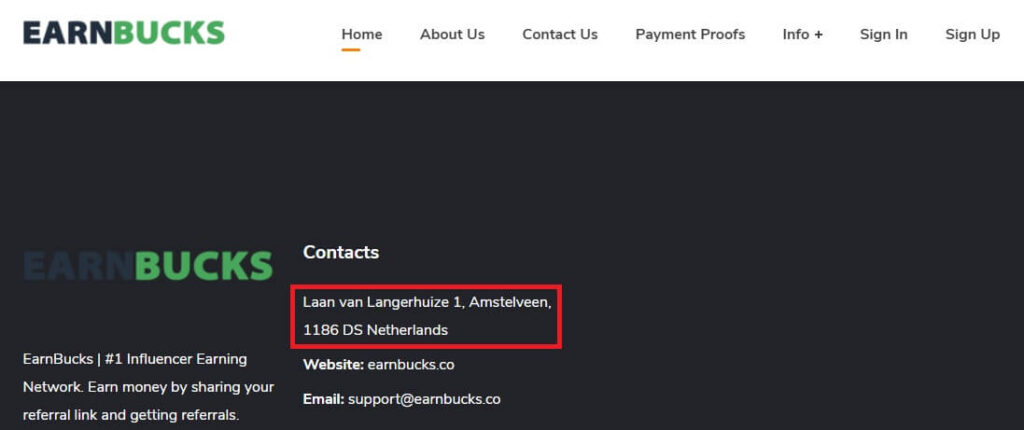 What is Earnbucks - The earnbucks company fake address