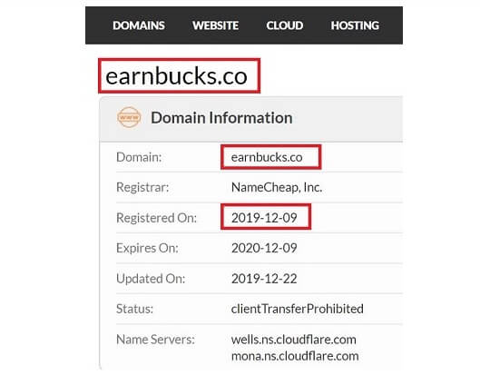 EarnBucks domain registration in 2019